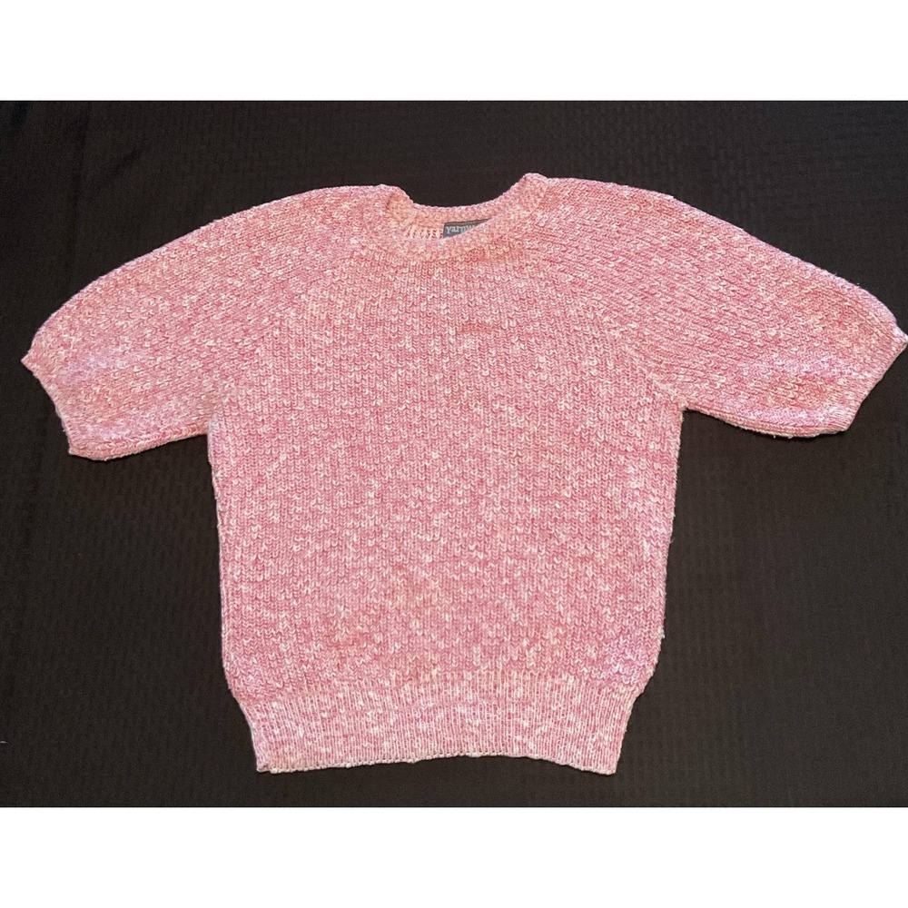 Yarnworks‎ Sweater Womens Small Pink White Short Sleeve Knit Made In USA Marled